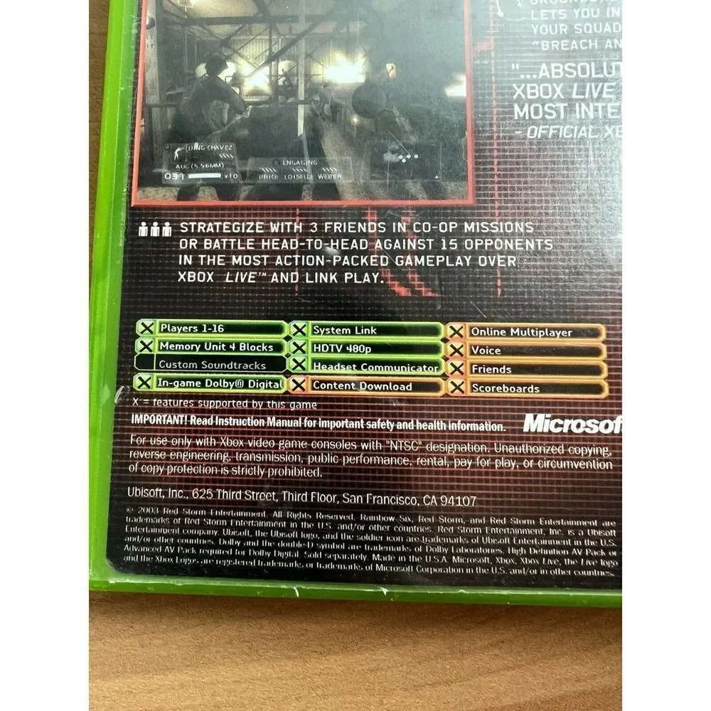 Tom Clancy's Rainbow Six 3 (Microsoft Xbox, 2003) Complete w/ Manual